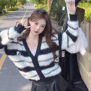 上衣高级感韩版 2025新款 复古慵懒风熊猫学院风仿马海毛毛衣女秋冬