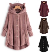 Cat Ear Top 2025 Plush Hooded rendy Irregular Button Brand
