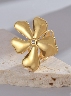 ins风小众设计感花朵戒指女 不锈钢时尚个性百搭轻奢指环配饰批发