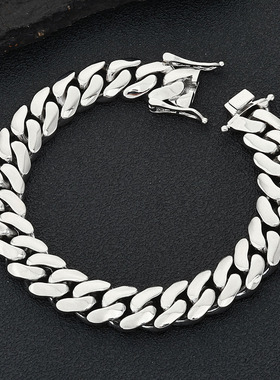 欧美跨境爆款嘻哈手链男款插扣光面古巴链男士手链饰品高级感配饰