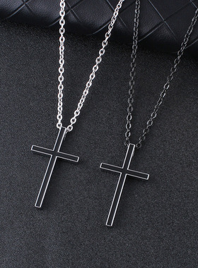 男士项链欧美嘻哈个性简约黑色十字架吊坠百搭配饰潮流挂件饰品