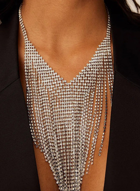 跨境水钻流苏满钻项链夸张个性街拍派对超闪颈链女士配饰