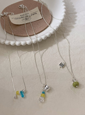 小众个性水晶金属吊坠项链日常百搭高级感森系绿色配饰清新锁骨链