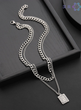 字母项链男双层钛钢不掉色百搭设计高级感爆款配饰女小众简约饰品