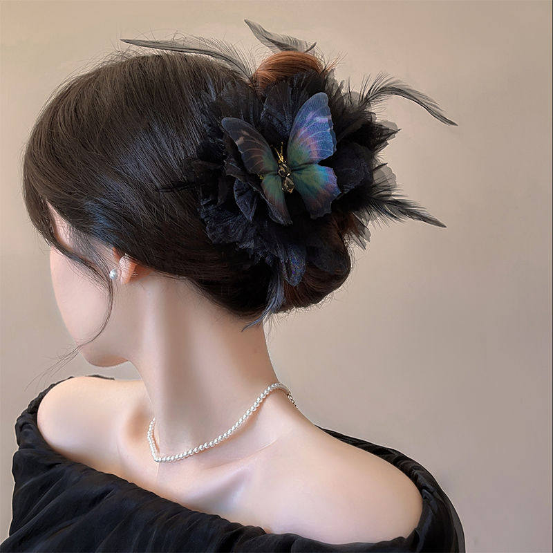 赵露思同款发夹蝴蝶羽毛抓夹女高级感2025新款鲨鱼夹小号夹子头饰