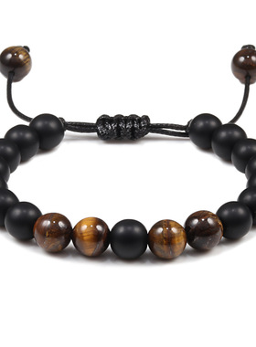 跨境外贸欧美虎眼石手链8mm火山瑜伽手工编织手串创意间隔手绳子