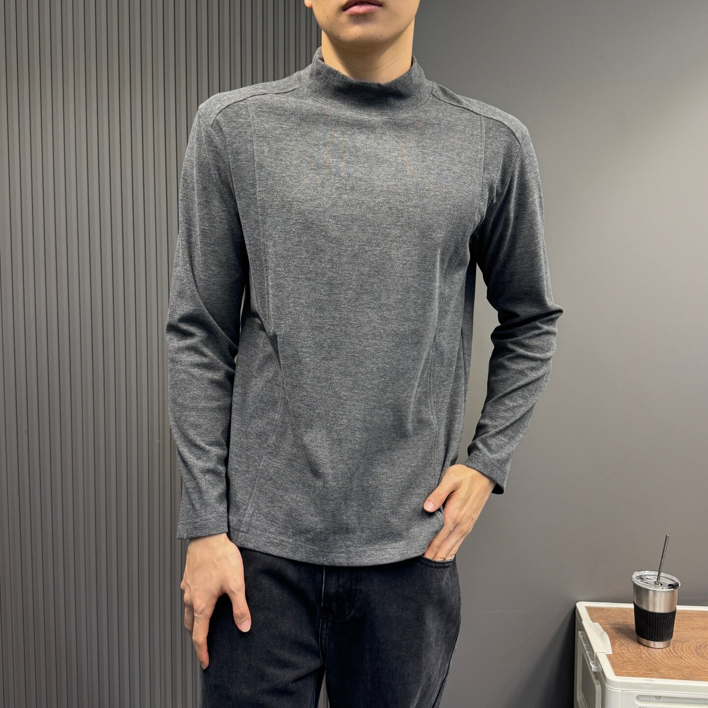 美式复古基础简约半高领插肩袖裁剪打底衫男女百搭内搭上衣潮