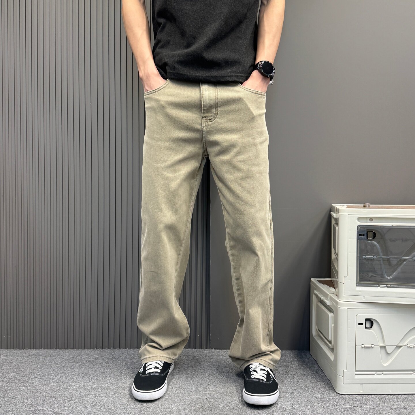 韩系 ins浅卡其直筒裤男春秋宽松垂感休闲裤慵懒风显瘦百搭长裤子