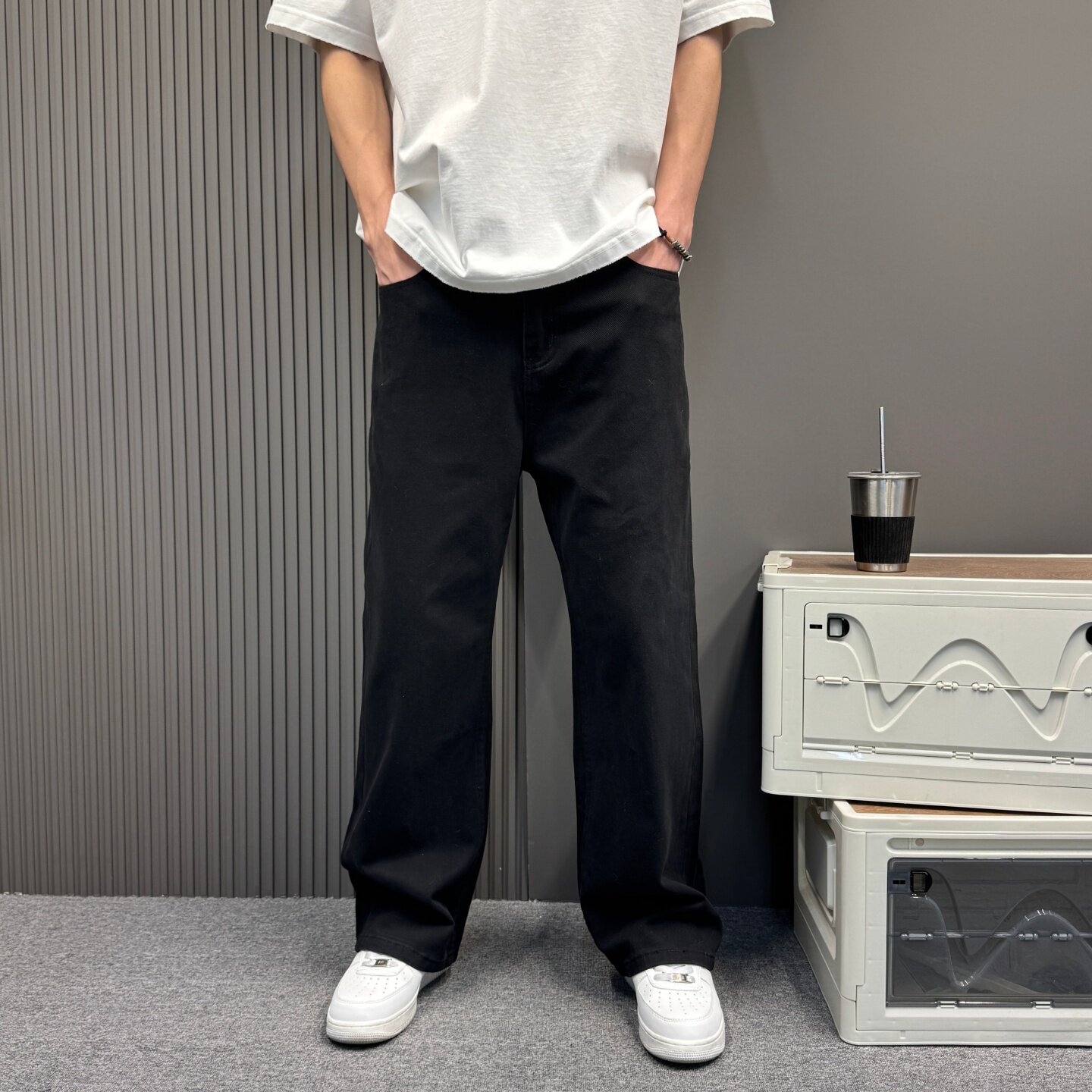 黑色牛仔裤春夏季新款休闲阔腿潮流阔腿微喇宽松垂感直筒休闲长裤