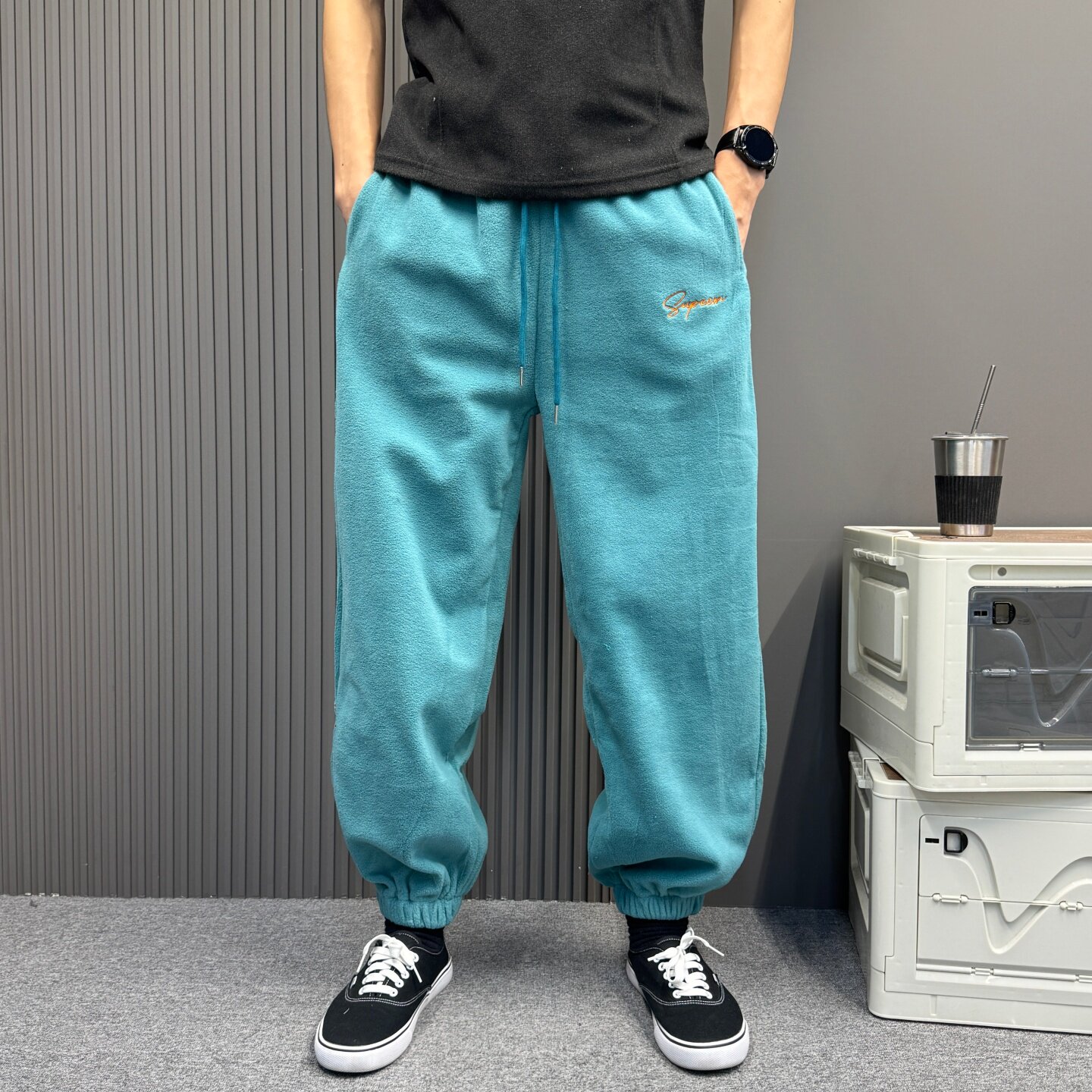 韩系2026秋冬季新款字母刺绣抽绳束脚卫裤男女款宽松运动休闲裤子