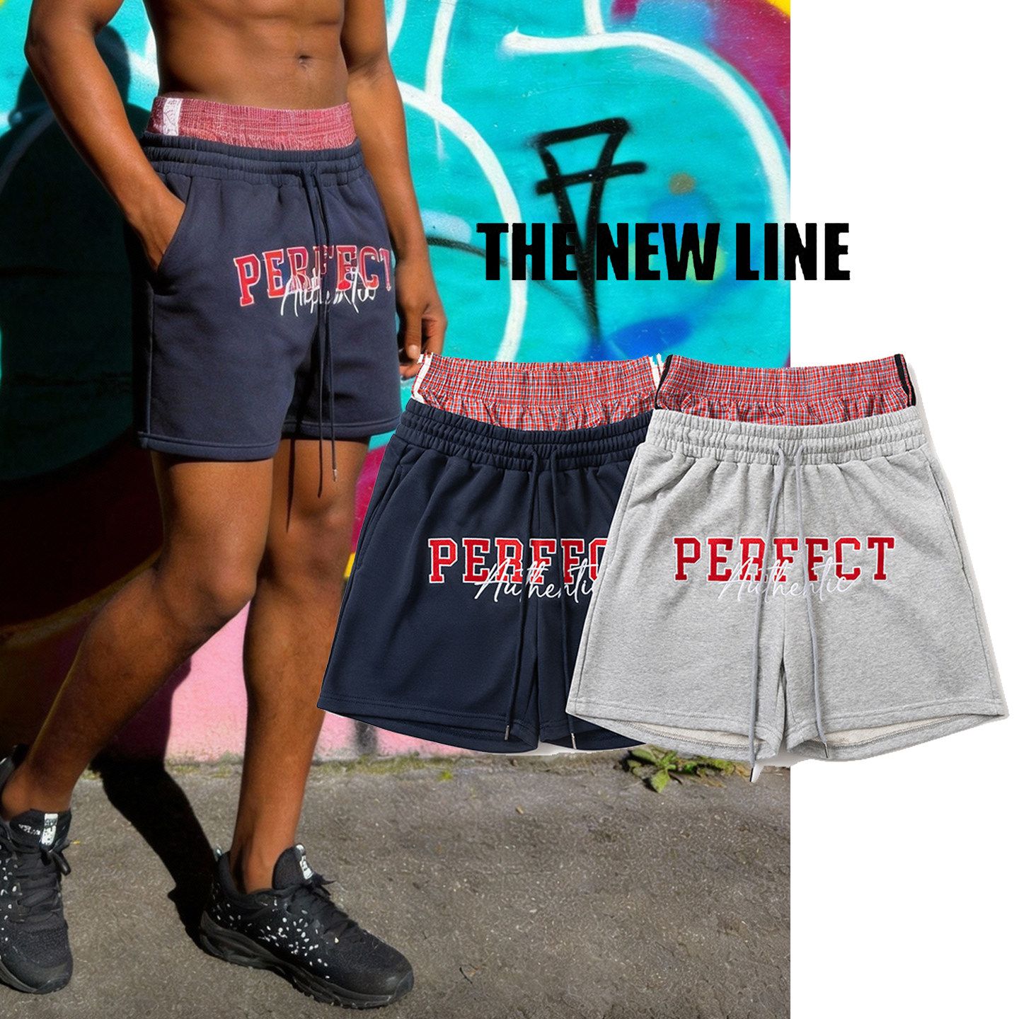 美式复古红格子双腰头短裤男宽松时尚高街潮牌休闲刺绣毛圈布短裤,男装,短裤,淘宝优惠券,粉丝福利购,淘宝优惠卷