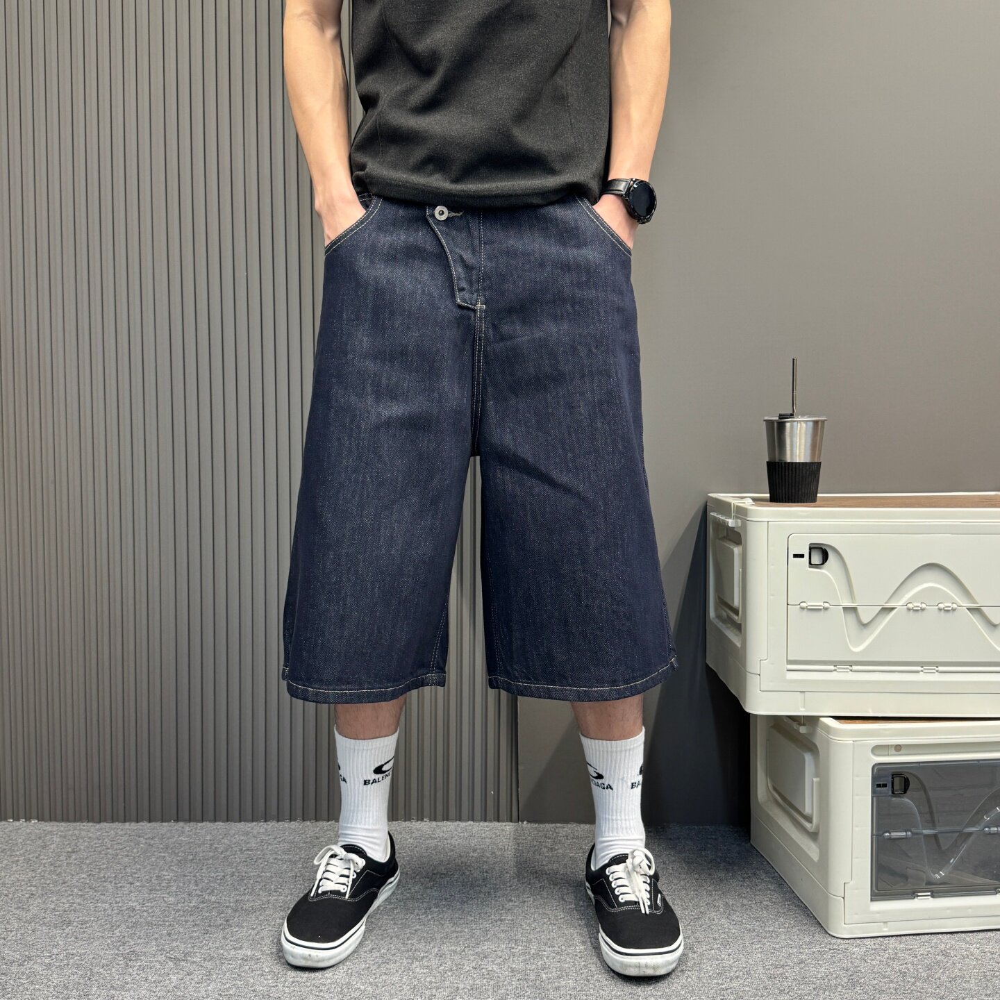 夏季新款老钱风原牛七分牛仔裤男休闲百搭纯色直筒基础百搭短裤潮图片