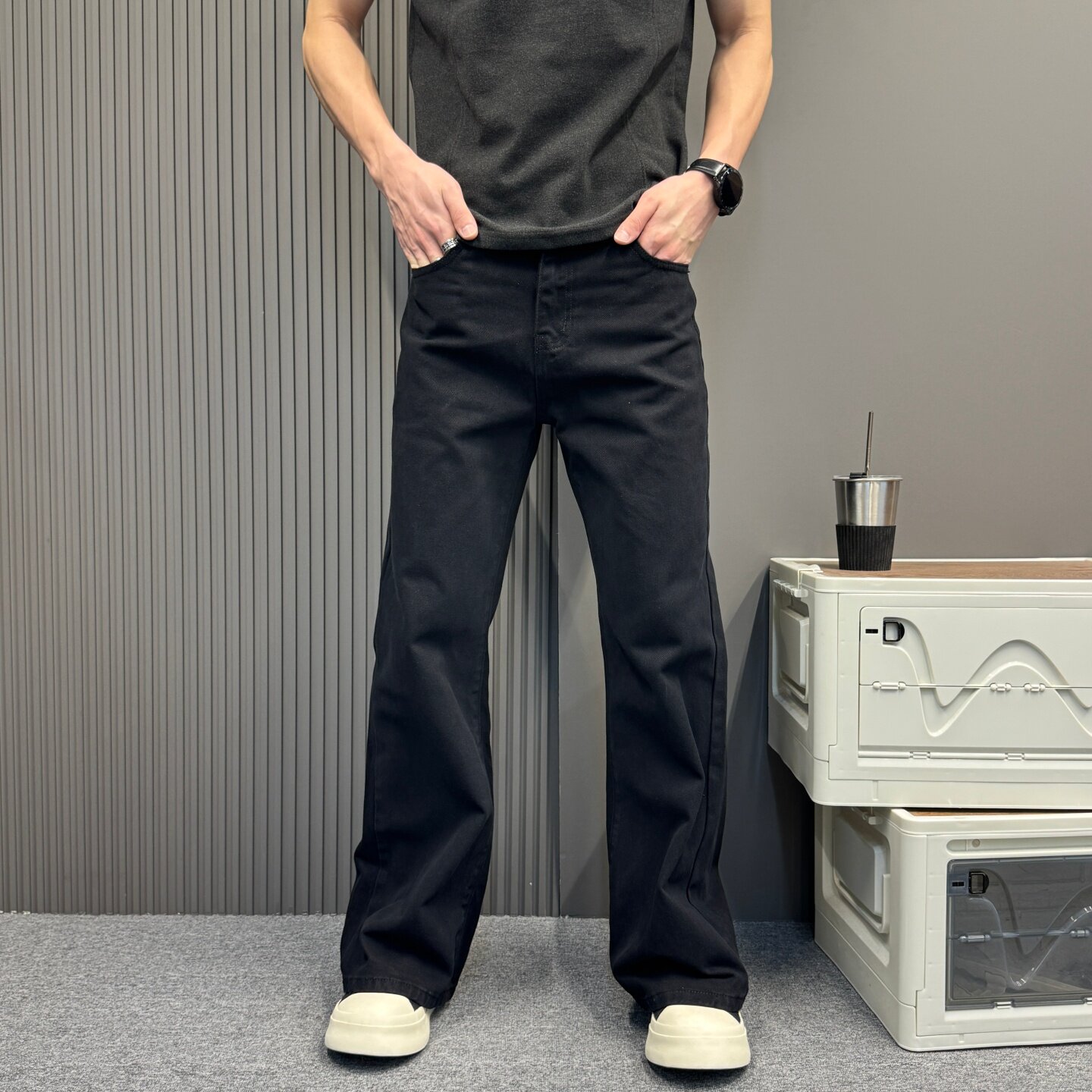 美式裤子微喇黑色纯棉牛仔裤男女春夏2026新款休闲修身喇叭裤微阔