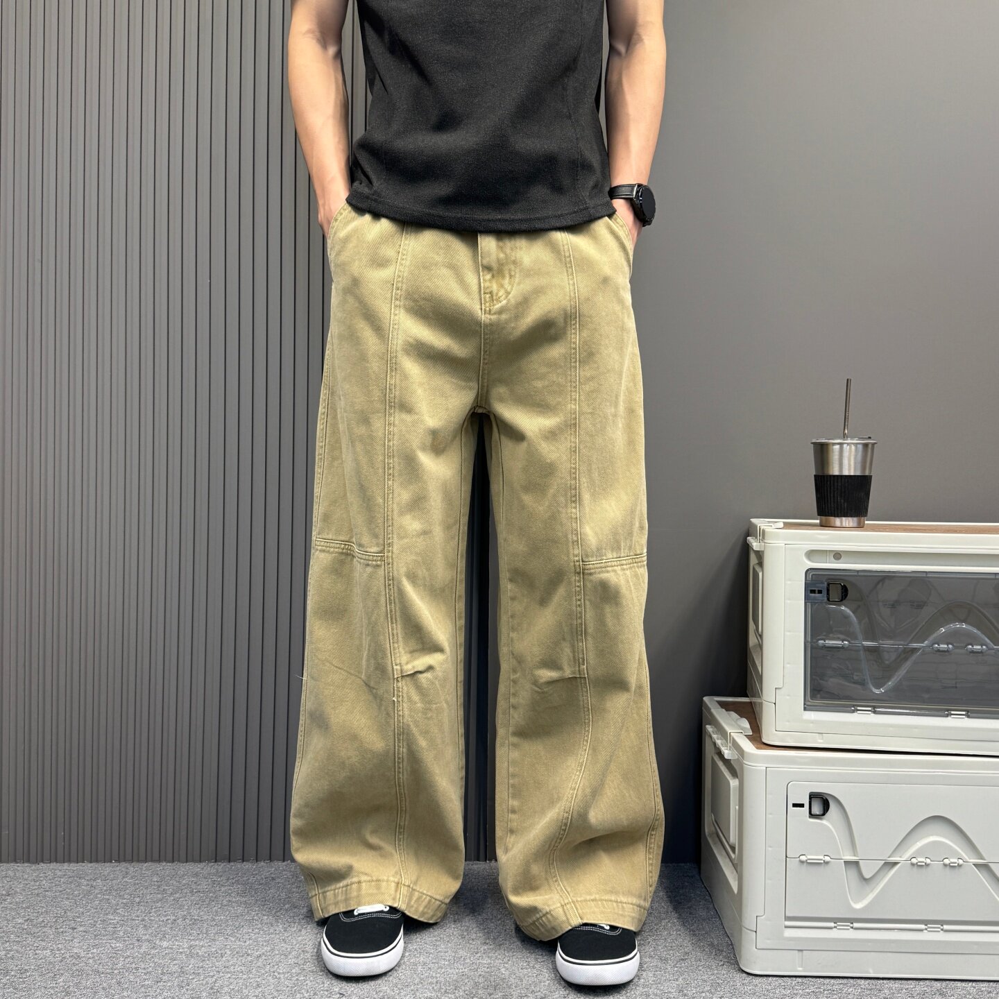 国潮美式复古宽松解构工装休闲裤男女款美式高级感宽松拼接牛仔裤