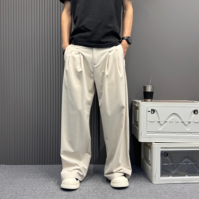 老钱风高级立体廓形压褶A字设计 打褶宽松百搭日常休闲长裤男女款
