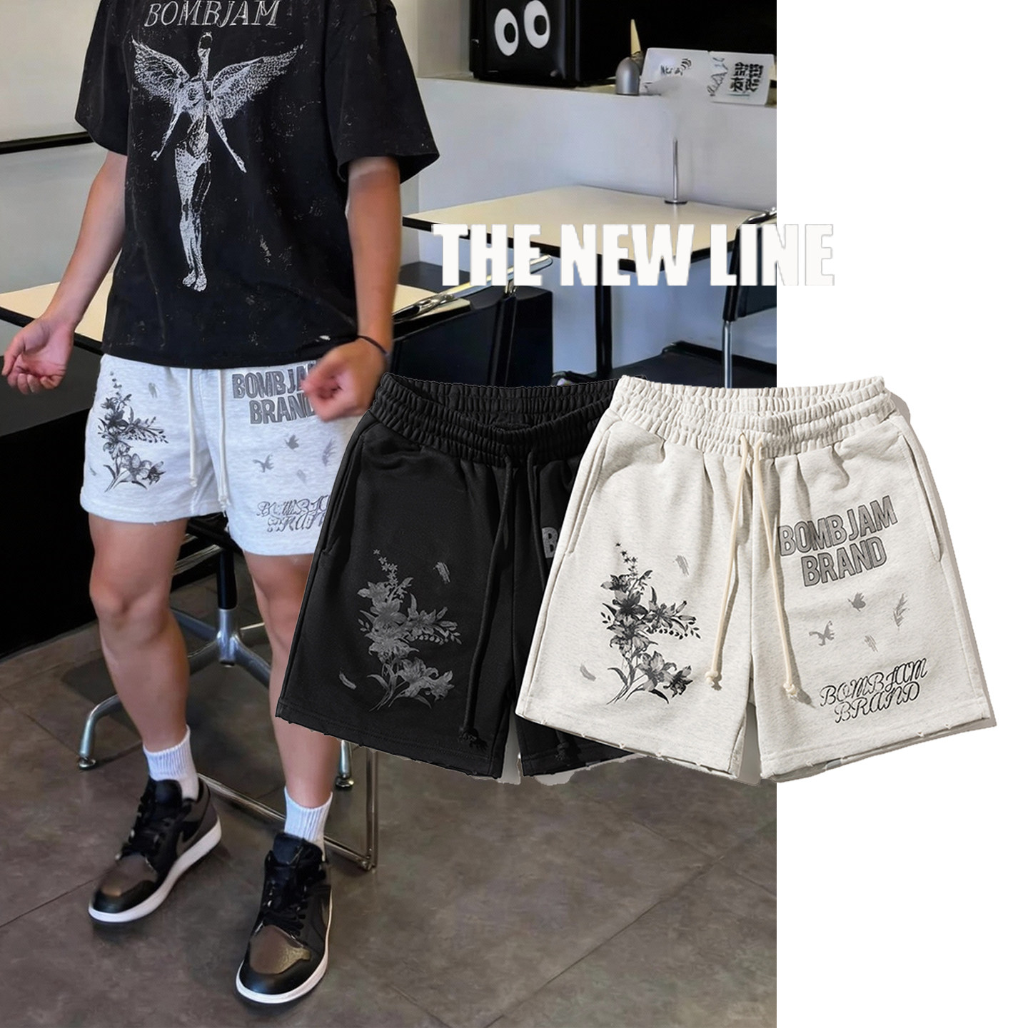 美式重磅390克毛圈花卉印花短裤男士夏季高街潮牌宽松休闲四分裤,男装,短裤,淘宝优惠券,粉丝福利购,淘宝优惠卷