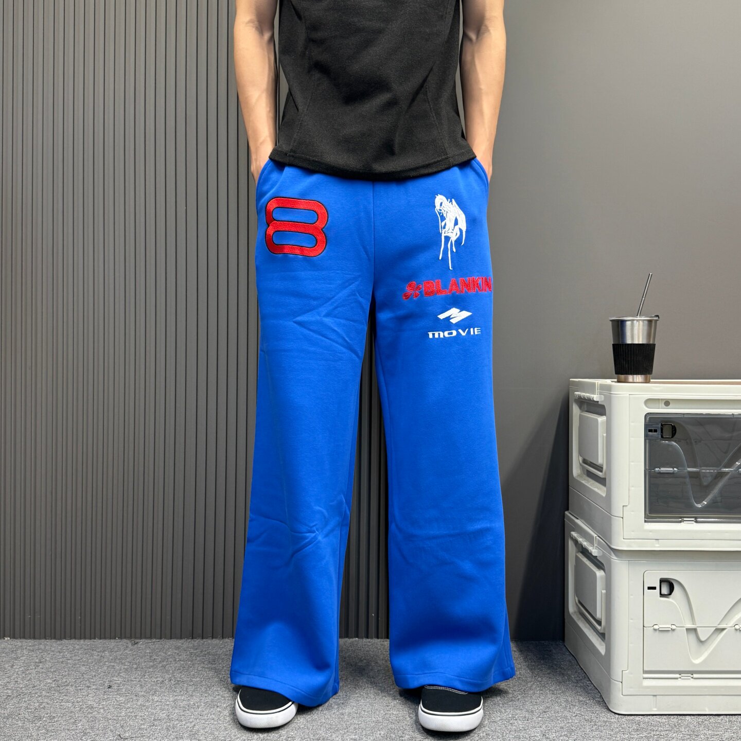美式复古天使战马运动爵士卫裤男女早秋宽松直筒阔腿运动休闲裤子