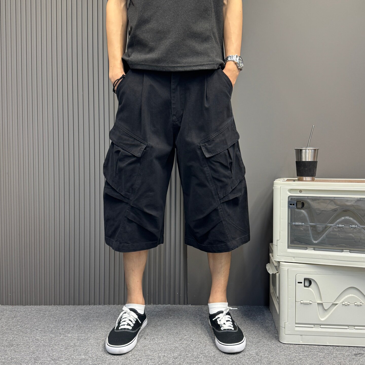 美式复古多口袋工装裤休闲裤男女宽松七分裤阔腿直筒裤潮流情侣款