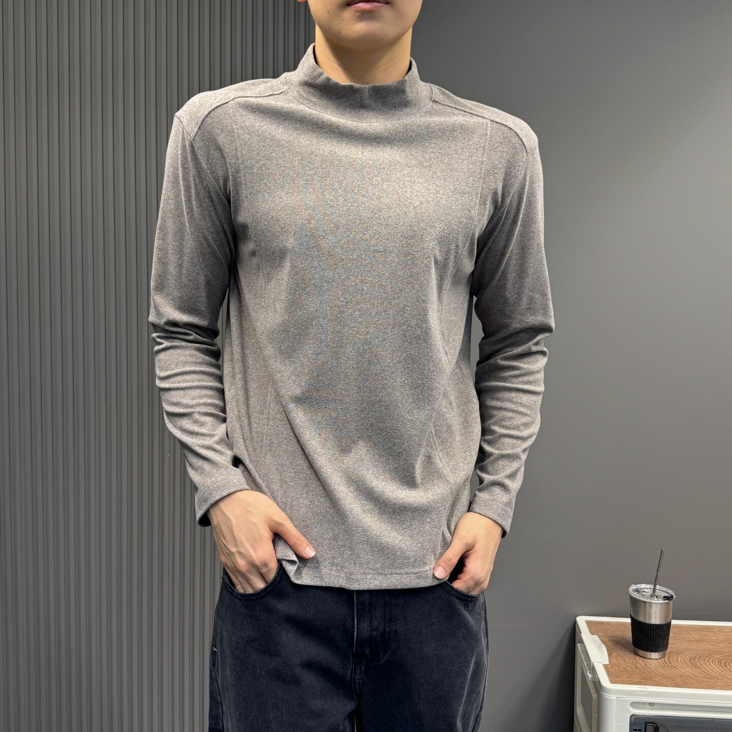 小高领长袖套头卫衣打底衫长袖T恤居家休闲肌理感保暖抗静电上衣