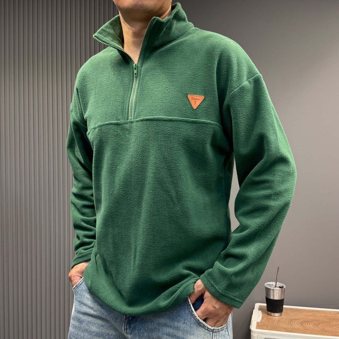 百搭秋冬新款抓绒衣男运动户外半拉链立领上衣打底外套女薄绒卫衣