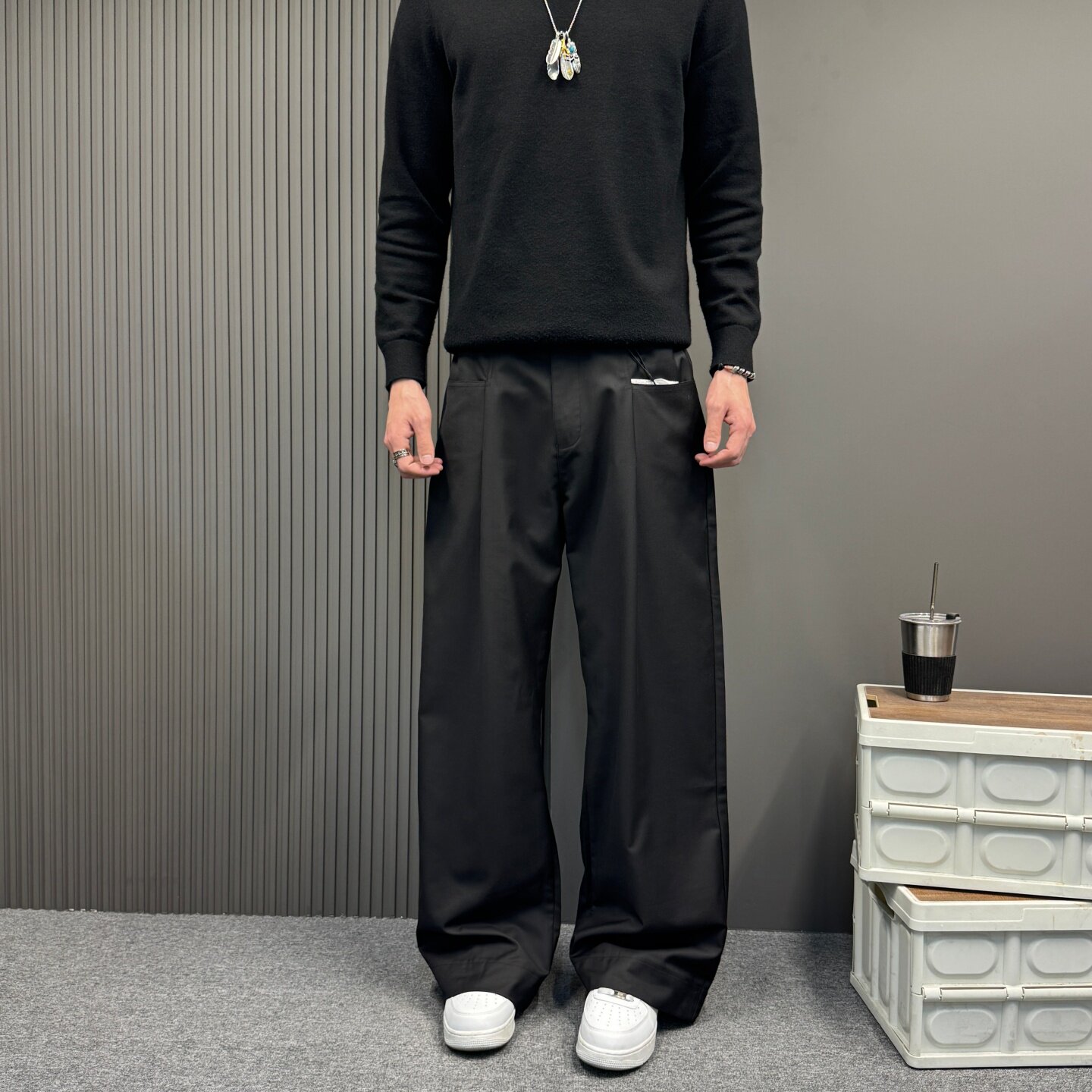 宽松阔腿休闲西裤男女同款老钱风2026春夏新款高腰垂感慵懒风潮裤