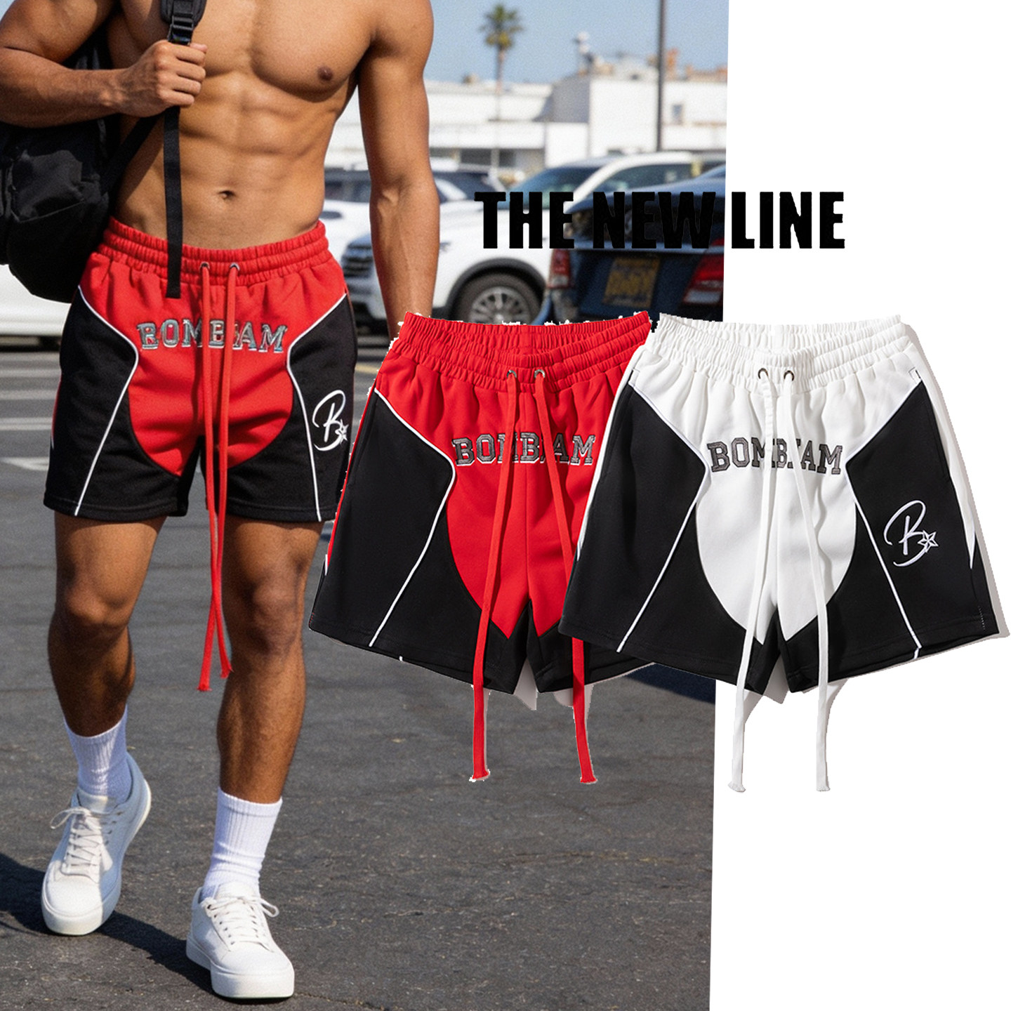 潮牌嘻哈拼色短裤男 夏季宽松阔腿运动裤 街头风百搭四分篮球裤,男装,短裤,淘宝优惠券,粉丝福利购,淘宝优惠卷