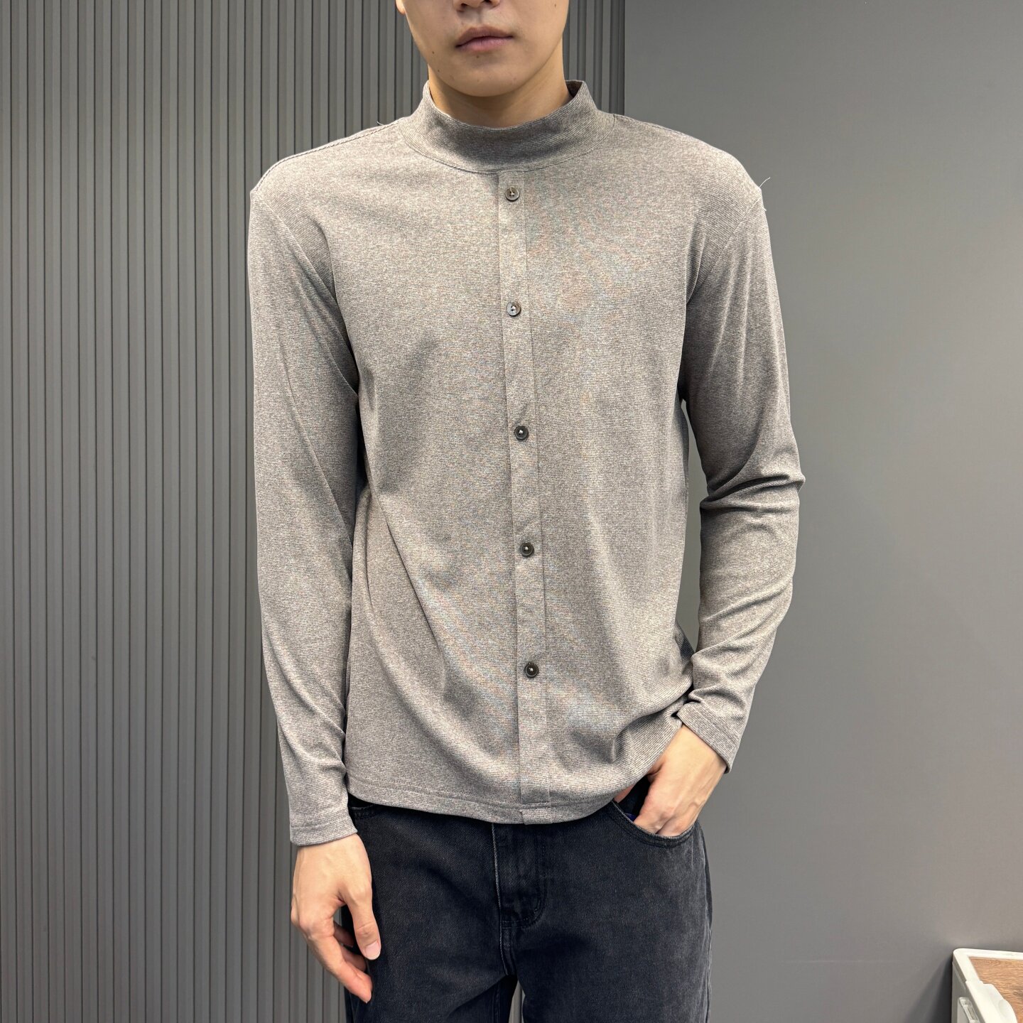 保暖立领毛呢上衣男士秋冬季新款长袖高级感抗皱修身显身材打底衫