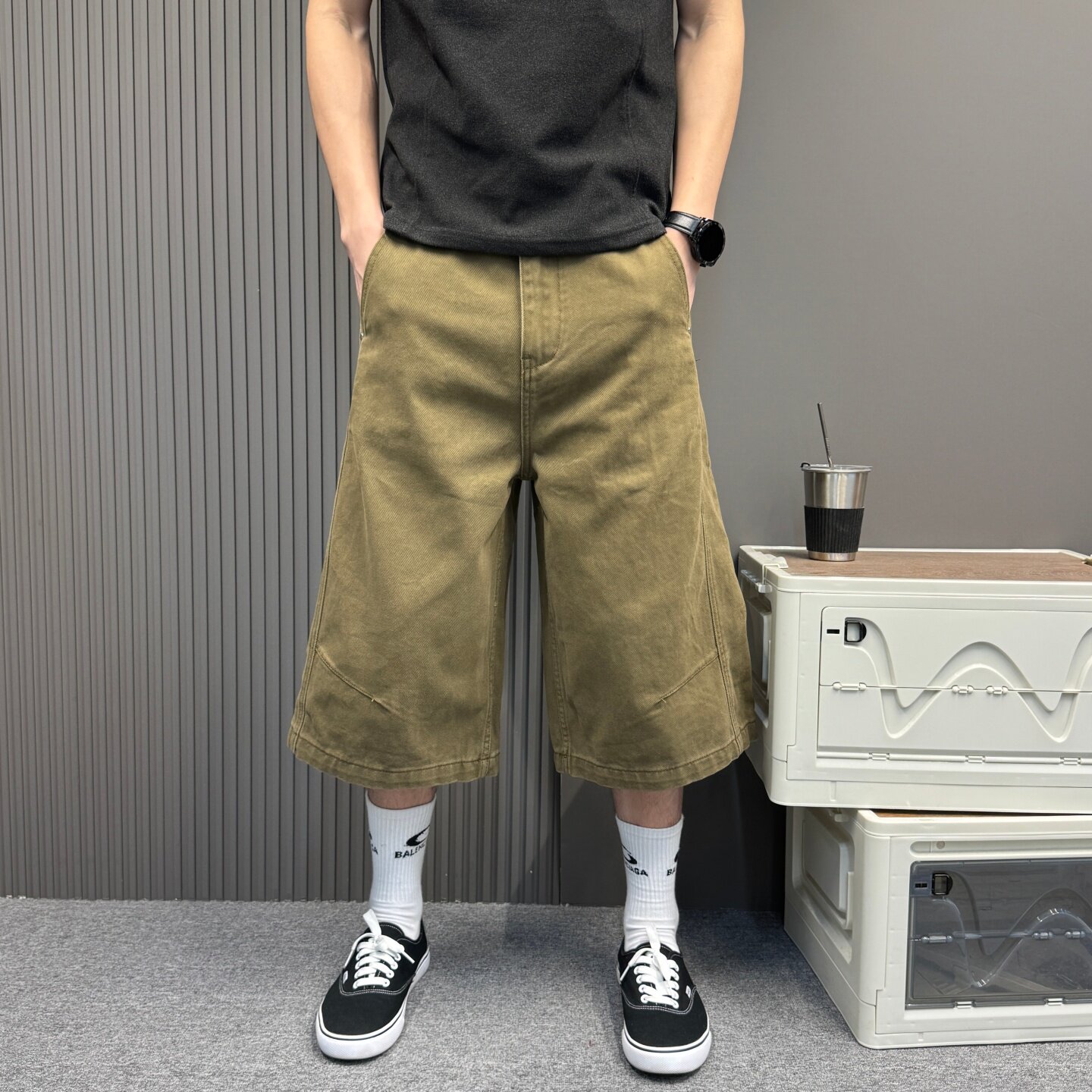 美式复古高级棕色七分阔腿牛仔裤男女同款夏季新款水洗显瘦直筒裤