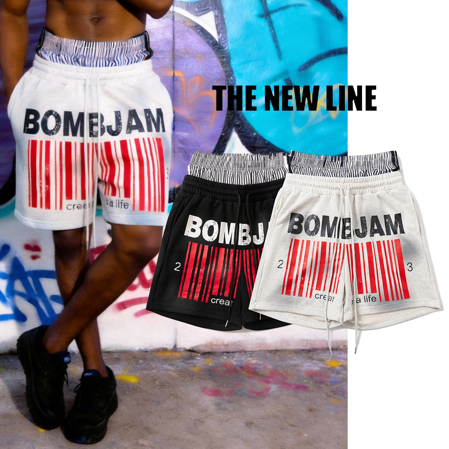 2026款美式复古喷脏印花双腰头短裤男宽松时尚高街欧美潮牌五分裤,男装,短裤,淘宝优惠券,粉丝福利购,淘宝优惠卷