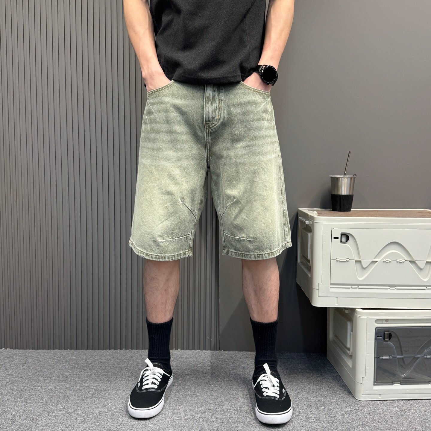 怀旧渐变牛仔短裤男大码宽松直筒五分裤夏季潮牌痞帅休闲中裤