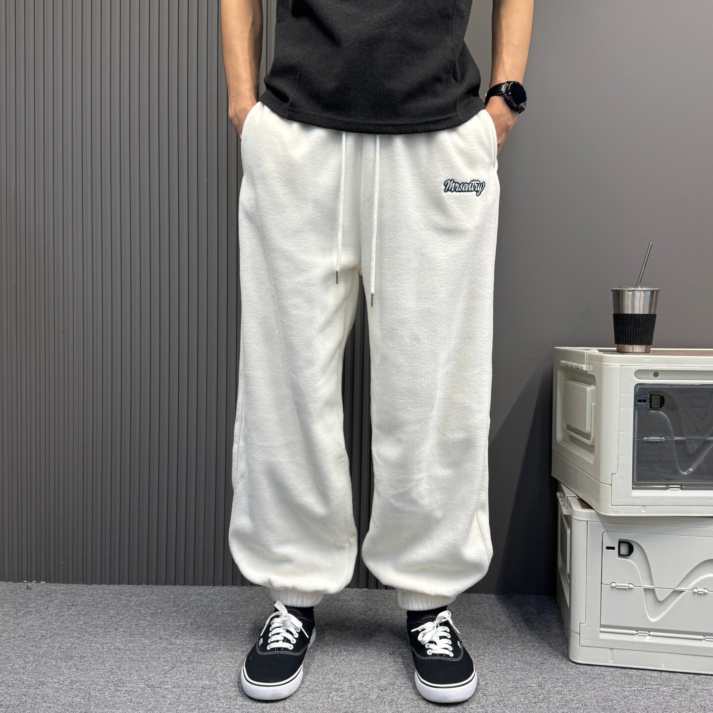 加厚情侣休闲家居裤秋冬摇粒绒运动宽松收口外穿睡裤男女遛弯长裤
