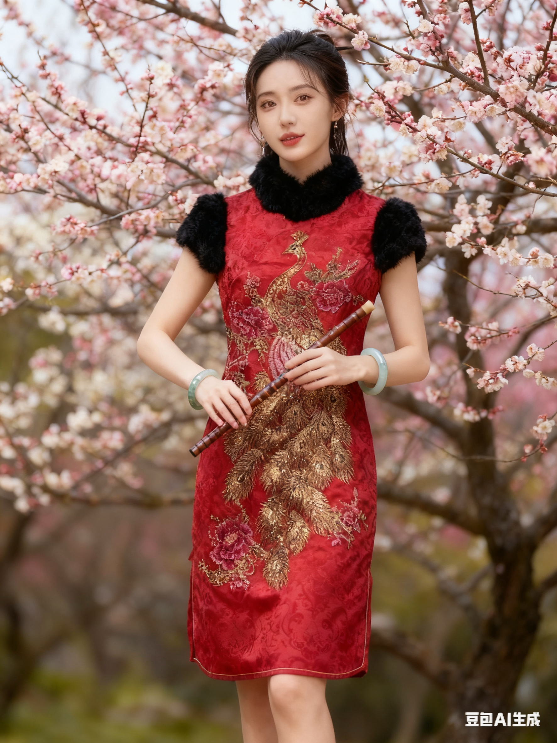 云水吟S小码红丝棉背心短旗袍连衣裙敬酒服0039秋冬笛演奏年会女
