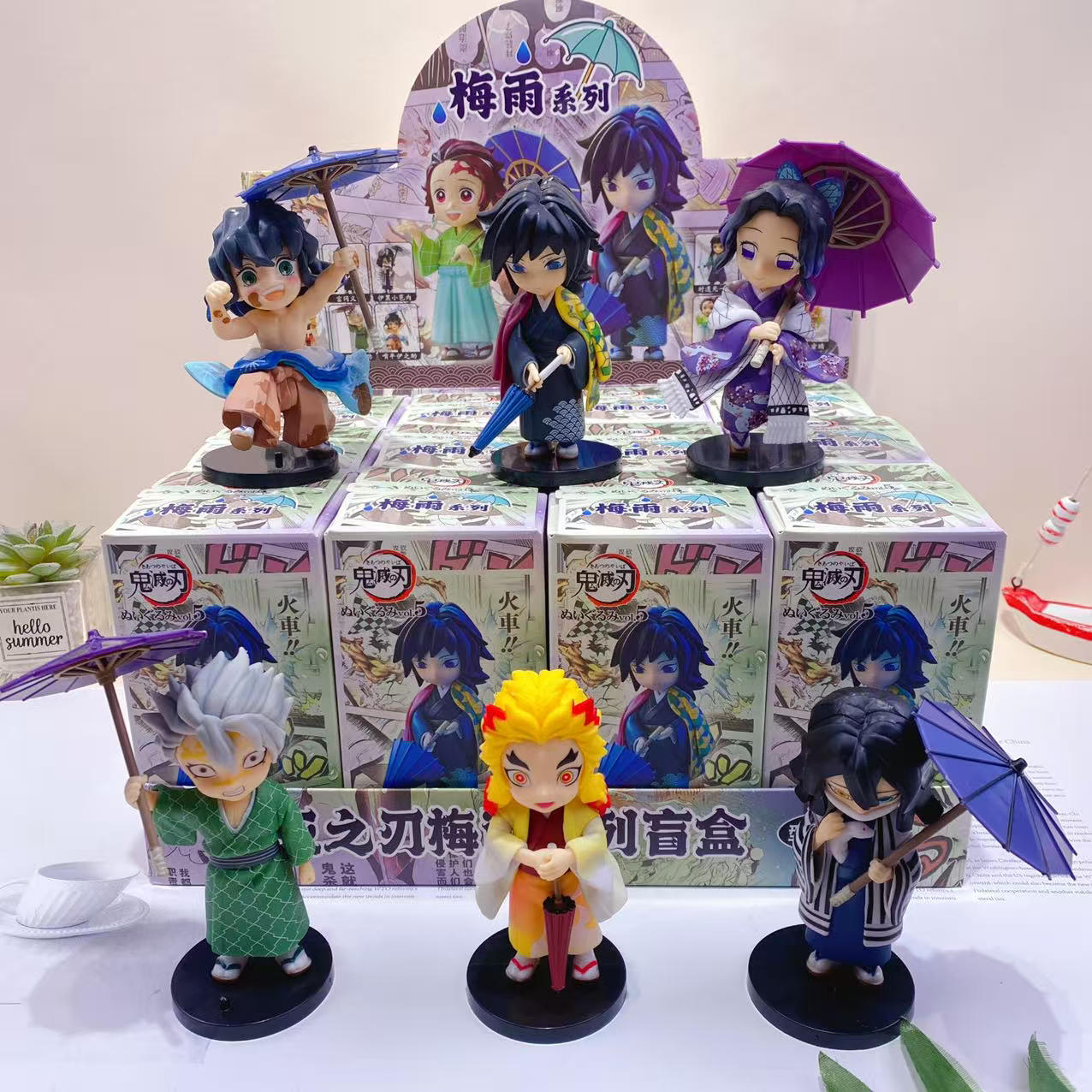 新款鬼灭刃梅雨系列手办盲盒可爱高颜值动漫周边桌面公仔摆件礼品
