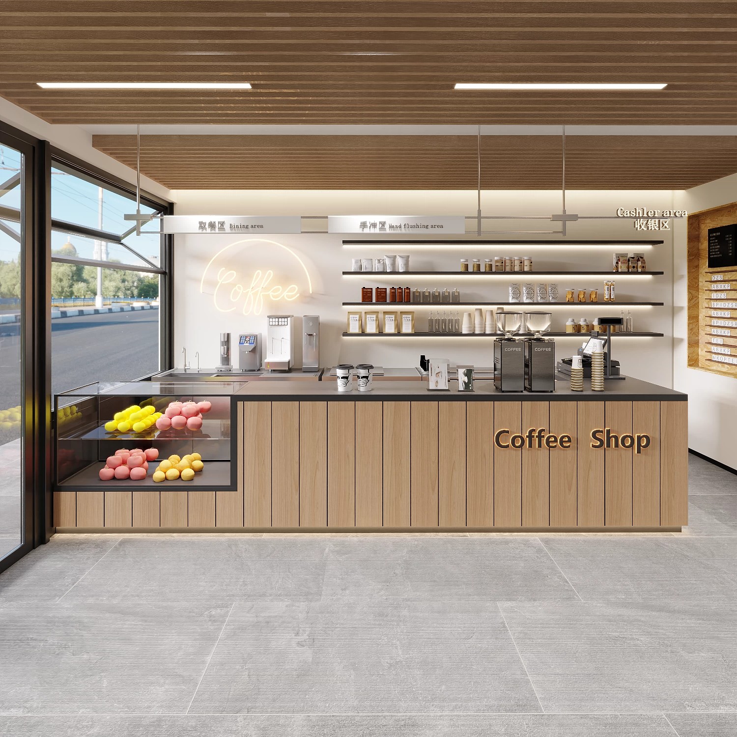咖啡店吧台收银台奶茶店蛋糕前台图片