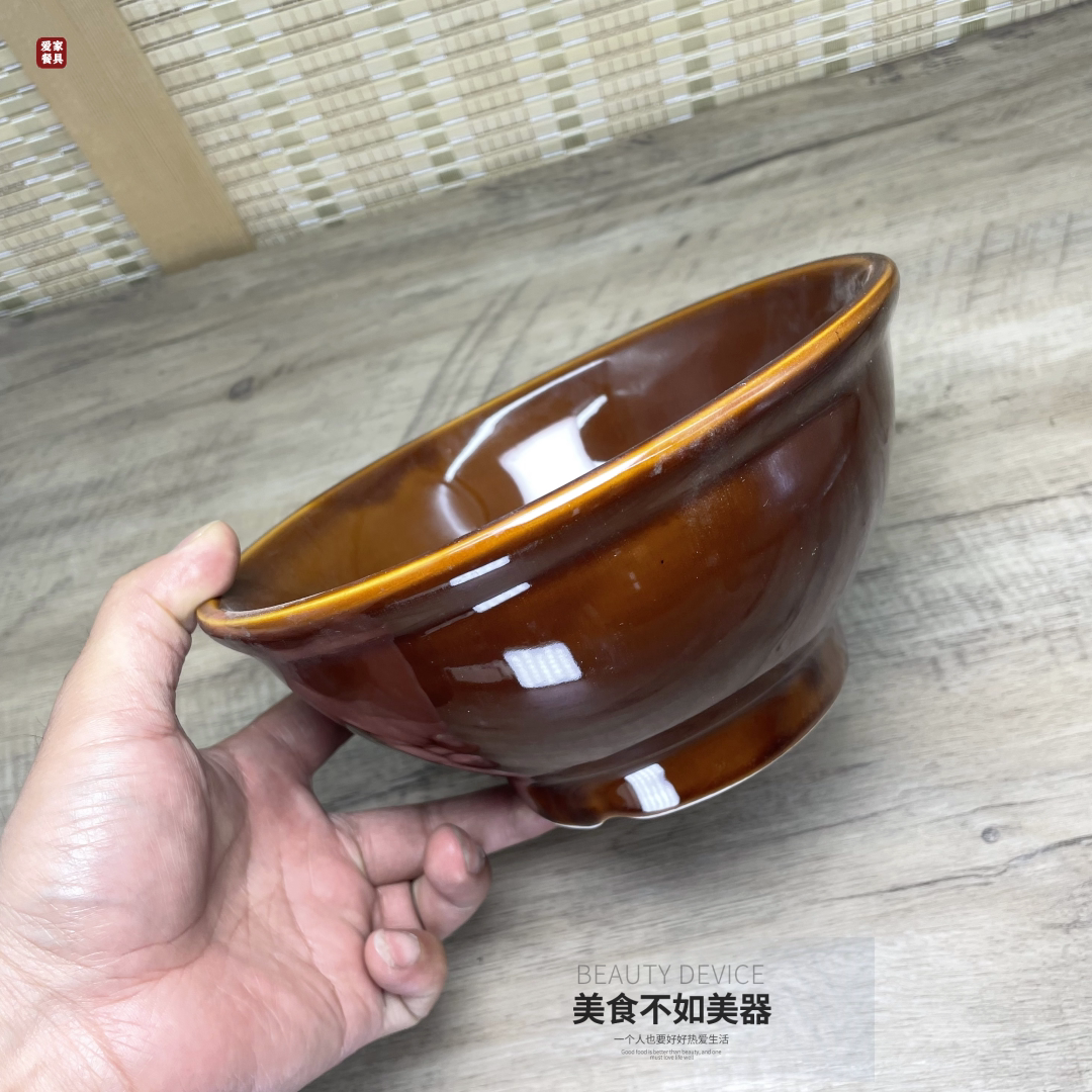 古铜双色护边面碗加厚酱色老式陶瓷仿古酒碗米饭碗复古粗陶扣肉碗