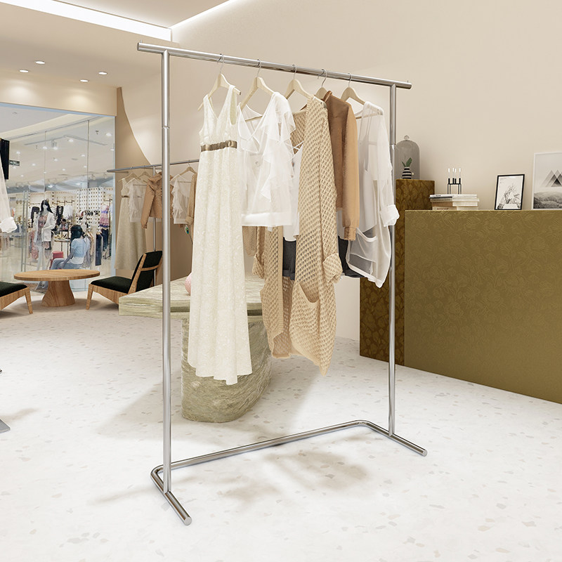 女装店货架展示架不锈钢落地式服装店挂衣架银色中岛童装专用衣架