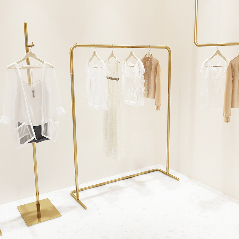 女装店展示架不锈钢电镀金钛中岛架服装店落地架现代简约衣服架子