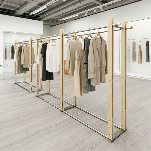 高档服装店中岛双排不锈钢展示架