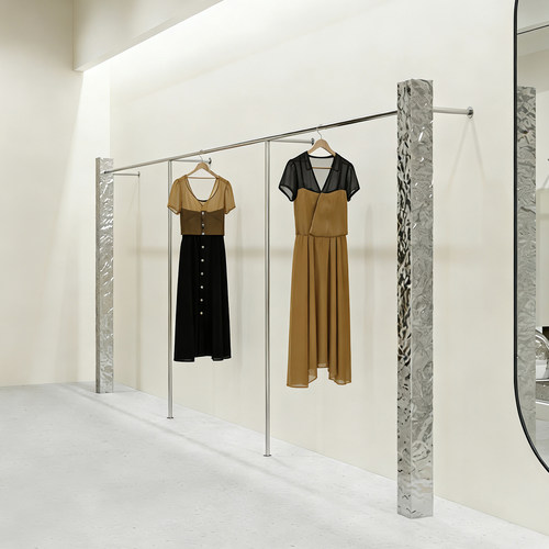 简约水波纹不锈钢服装展示架定制