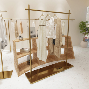 陈列架中岛架 店落地式 轻奢服装 店展示架不锈钢电镀钛金挂衣架女装