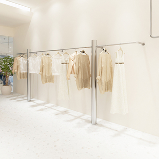 陈列架服装 店展示架不锈钢上墙挂衣杆落地式 店货架 女装 2022新款