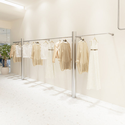 2022新款女装店展示架不锈钢上墙挂衣杆落地式陈列架服装店货架