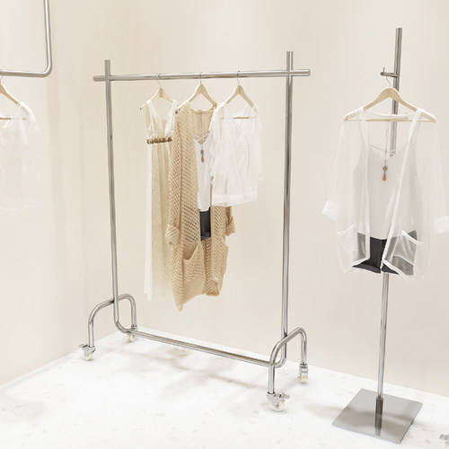 服装店展示架不锈钢女装店专用货架中岛挂衣架带轮子落地式衣架