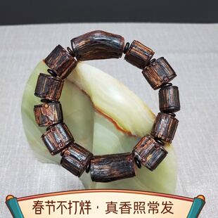 海南降真香沉水老料随形手串带黄药膜手工浮雕简约设计老黄油心