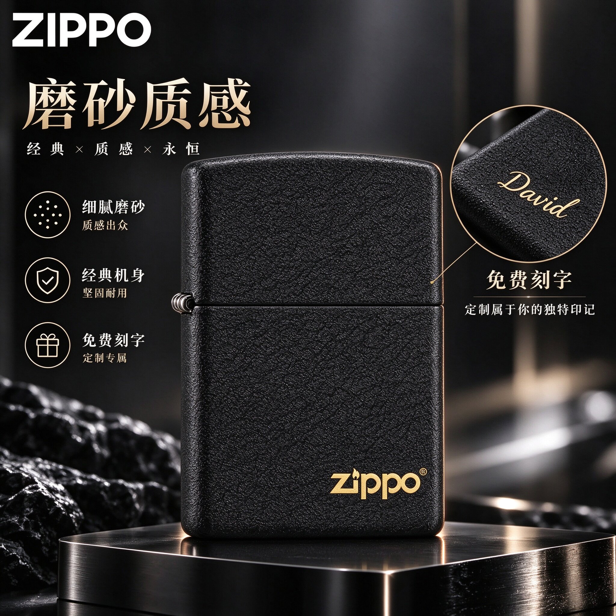zippo官方旗舰 黑裂漆防风煤油打火机正品送男友高颜值生日礼物