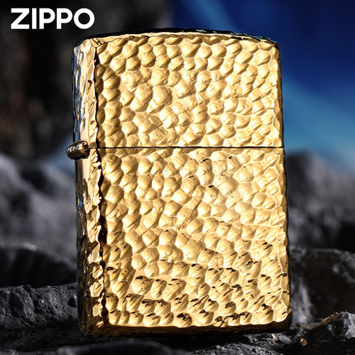 Zippo正品打火机陨石坑盔甲金色