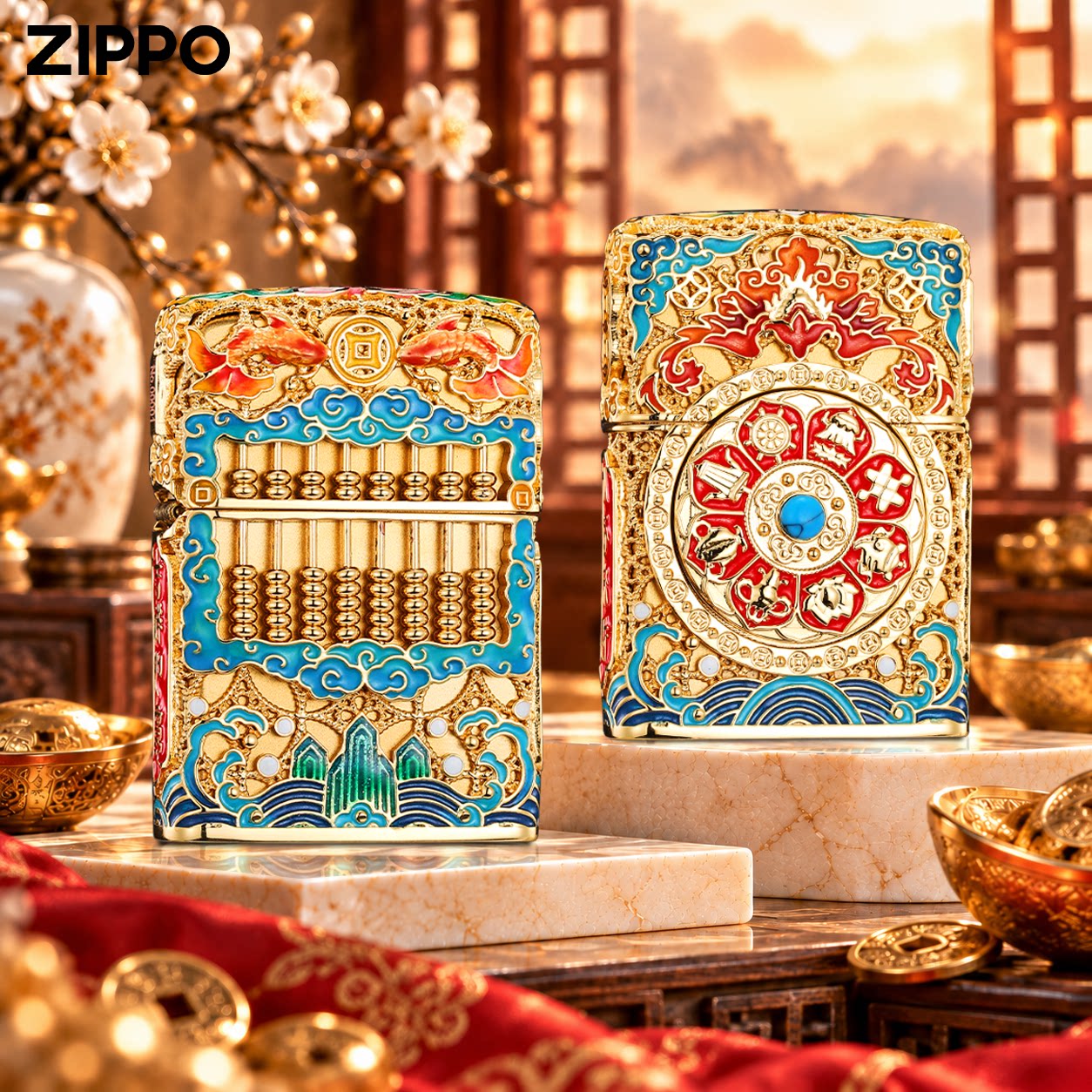 zippo官方正品 八方来财防风煤油珐琅打火机送男友高颜值生日礼物