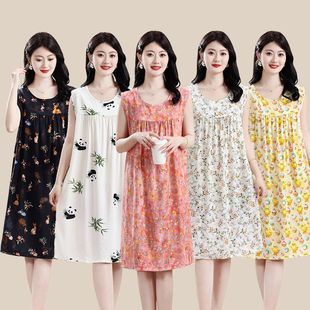 妈妈装 2025年新款 无袖 夏季 家居服 中老年棉绸连衣裙睡裙女宽松薄款