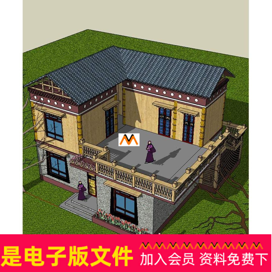 z327现代新中式两层藏族藏式风格新农村别墅民居住宅会所su模型图