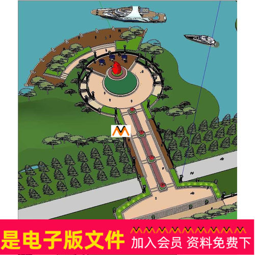 Z306湿地公园湖滨海滨园林绿化景观油艇码头圆形广场设计SU模型图